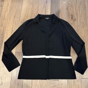 Lafayette 148 New York Black Short Sweater Blazer with White Trim
